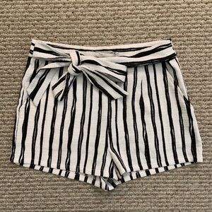 Black and white striped tie shorts